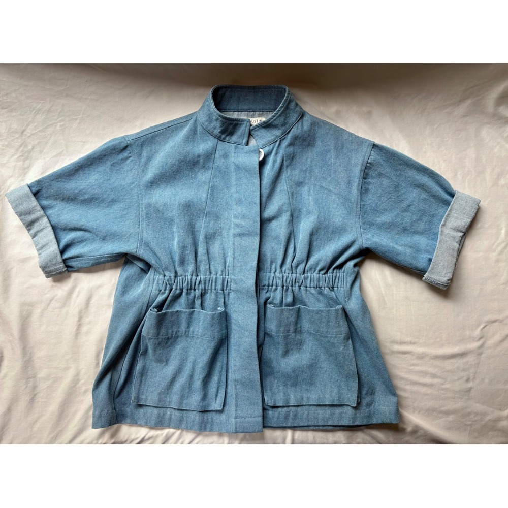 SBJ Austin Women Denim Short Sleeve Cinched Waist Jacket Size 3/4 Made in USA